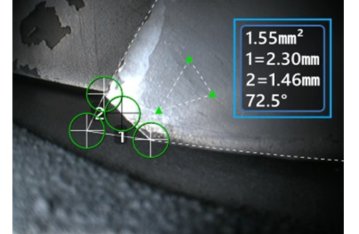 區(qū)域與測量平面配合，測量葉尖掉塊的大小